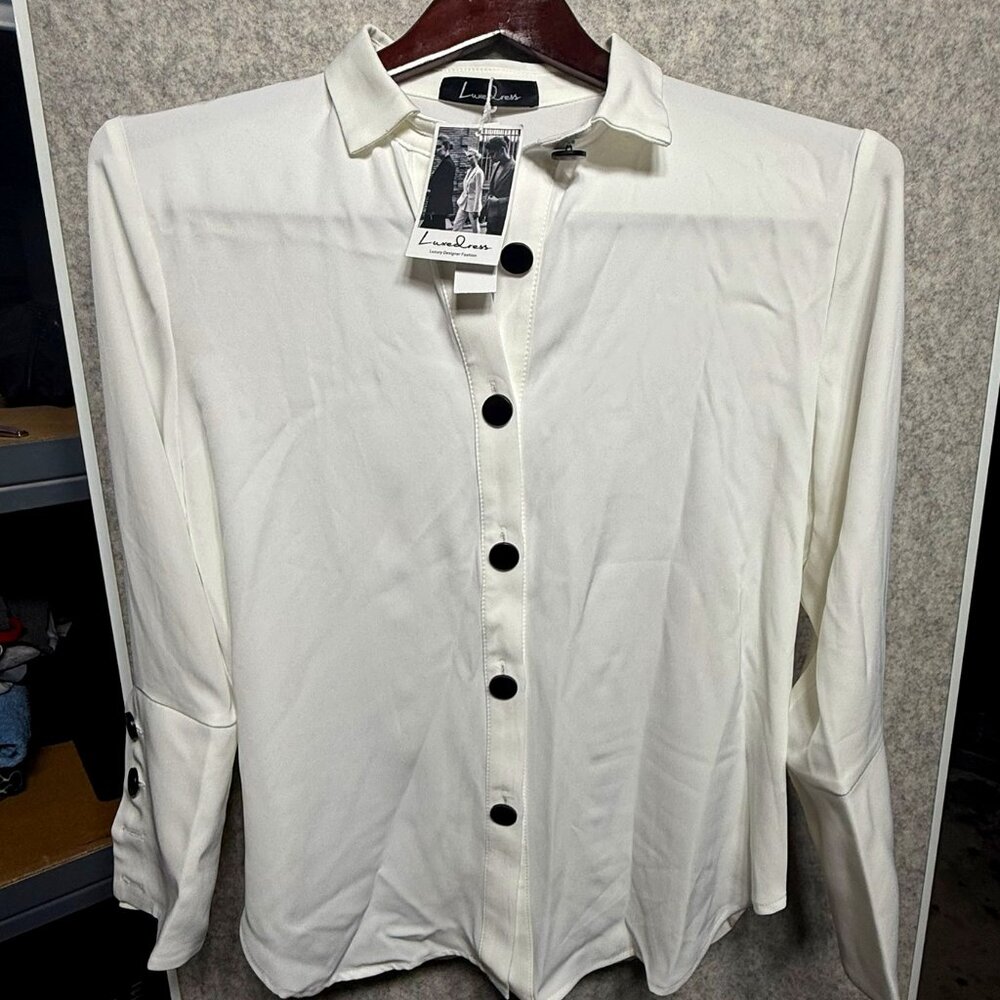 Luxedress White Polyester Long‑Sleeve Blouse – Medium, NWT
